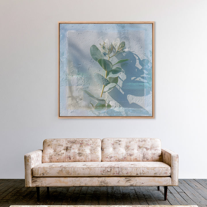 Sunlit Window Plant Shadow on Plaster Framed Canvas Print, Bathroom Art, Unique Wall Art, Bathroom Decor, Abstract Art, Spa, BAT-1x1-42