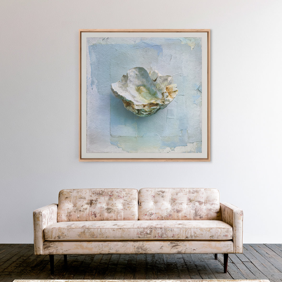 Oyster Shell Study Framed Canvas Print, Bathroom Art, Modern Wall Art, Bathroom Decor, Fine Art, Spa, Wall Decor, Neutral Decor, BAT-1x1-46