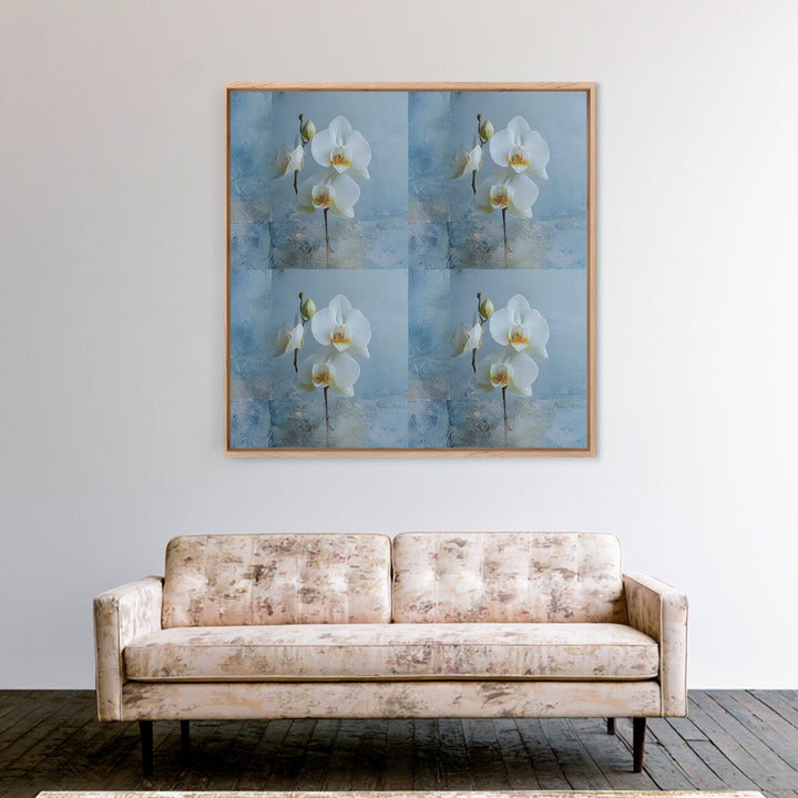 White Orchid on Warm Stone Background Framed Canvas Print, Bathroom Art, Unique Wall Art, Bathroom Decor, Fine Art, Spa, BAT-1x1-52