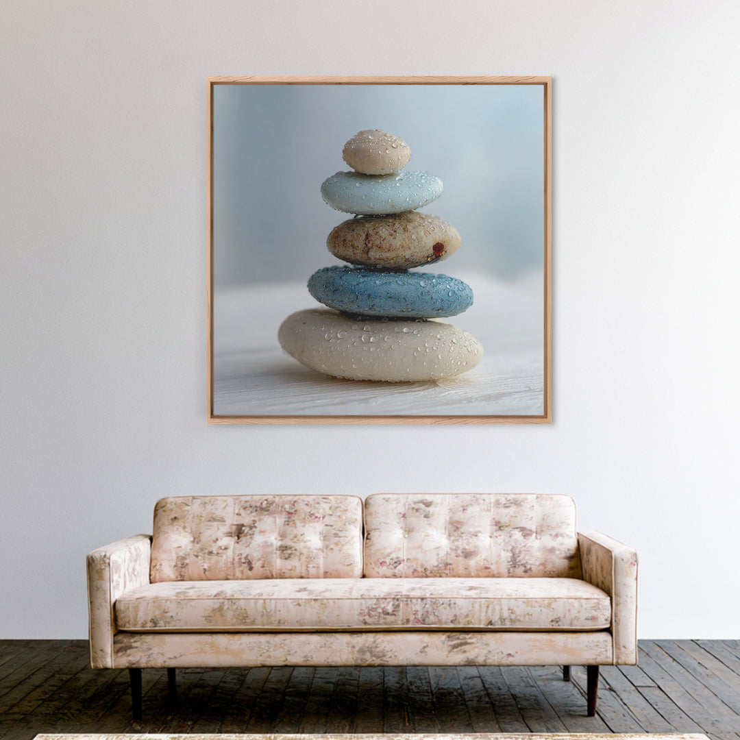 Monochrome Pebble Stack Framed Canvas Print, Bathroom Art, Bathroom Art Decor, Bathroom Decor, Oil Painting, Spa, Boho Decor, BAT-1x1-61