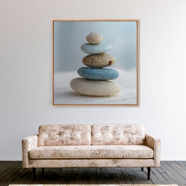 Monochrome Pebble Stack Framed Canvas Print, Bathroom Art, Bathroom Art Decor, Bathroom Decor, Oil Painting, Spa, Boho Decor, BAT-1x1-61