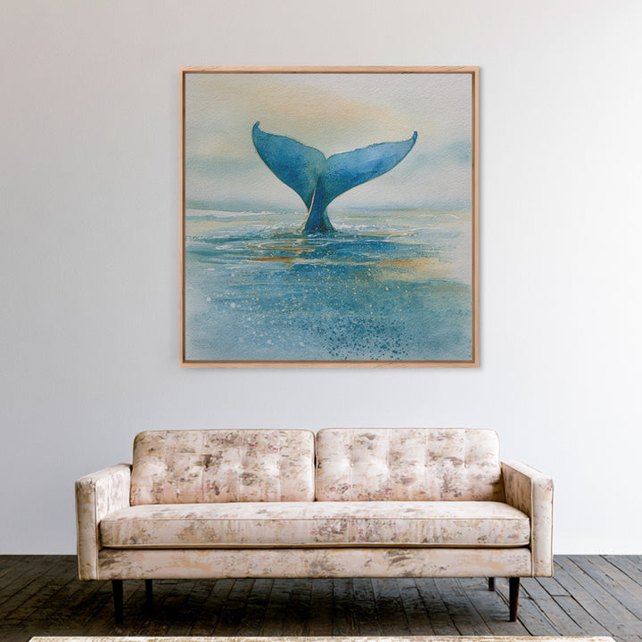 Watercolor Whale Tail Framed Canvas Print, Bathroom Art, Halloween Art, Bathroom Decor, Oil Painting, Spa, Textured Painting, BAT-1x1-63