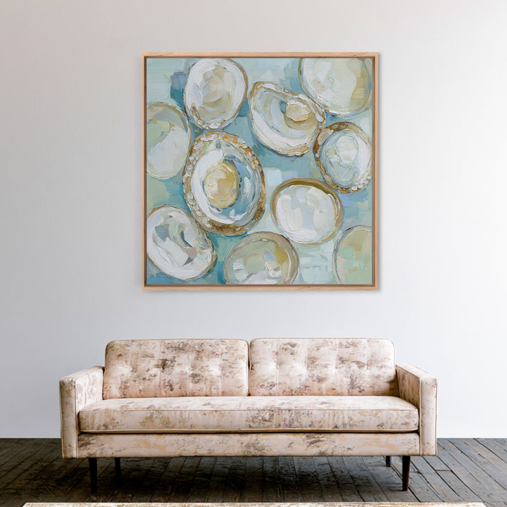 Oyster Shell Study Framed Canvas Print, Bathroom Art, Modern Wall Art, Bathroom Decor, Fine Art, Spa, Wall Decor, Neutral Decor, BAT-1x1-70