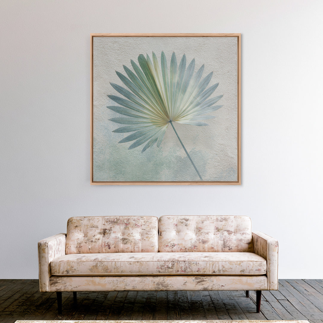Simple Palm Frond on Off White Linen Framed Canvas Print, Bathroom Art, Bathroom Art Decor, Bathroom Decor, Abstract Art, Spa, BAT-1x1-71