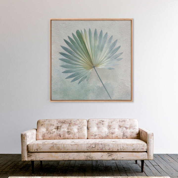 Simple Palm Frond on Off White Linen Framed Canvas Print, Bathroom Art, Bathroom Art Decor, Bathroom Decor, Abstract Art, Spa, BAT-1x1-71