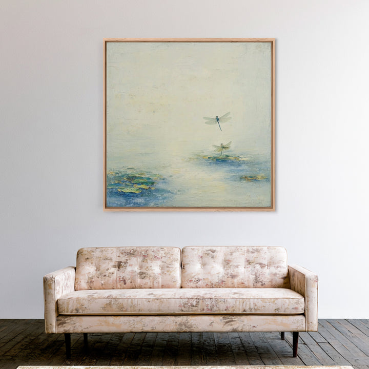 Delicate Dragonfly Above a Pond Surface Framed Canvas Print, Bathroom Art, Bathroom Art Decor, Bathroom Decor, Fine Art, Spa, BAT-1x1-72