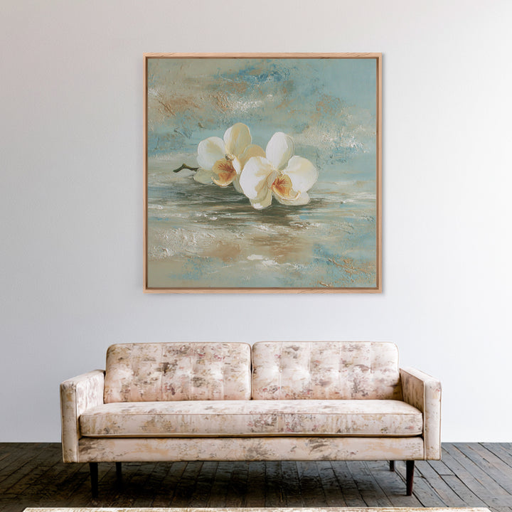 White Orchid on Warm Stone Background Canvas Print, Bathroom Art, Bathroom Art Decor, Bathroom Decor, Fine Art, Spa, Boho Decor, BAT-1x1-76