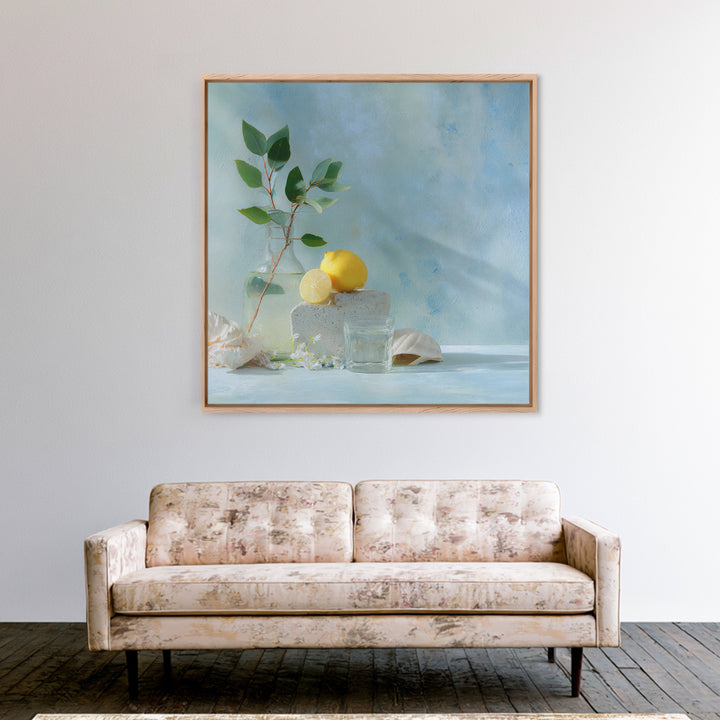 Lemon and Botanical Still Life Framed Canvas Print, Bathroom Art, Funny Bathroom Art, Bathroom Decor, Fine Art, Spa, Art Print, BAT-1x1-78