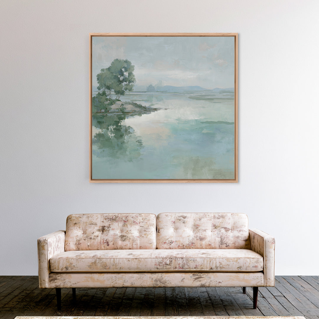 Misty Lake Scene Canvas Print, Bathroom Art, Fine Art Print, Bathroom Decor, Oil Painting, Spa, Poster, Digital Art, Printable, BAT-1x1-81