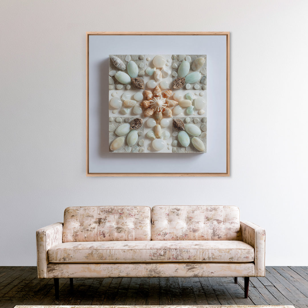 Coral and Shell Arrangement Framed Canvas Print, Bathroom Art, Neutral Decor, Bathroom Decor, Fine Art, Spa, Wall Art, BAT-1x1-83