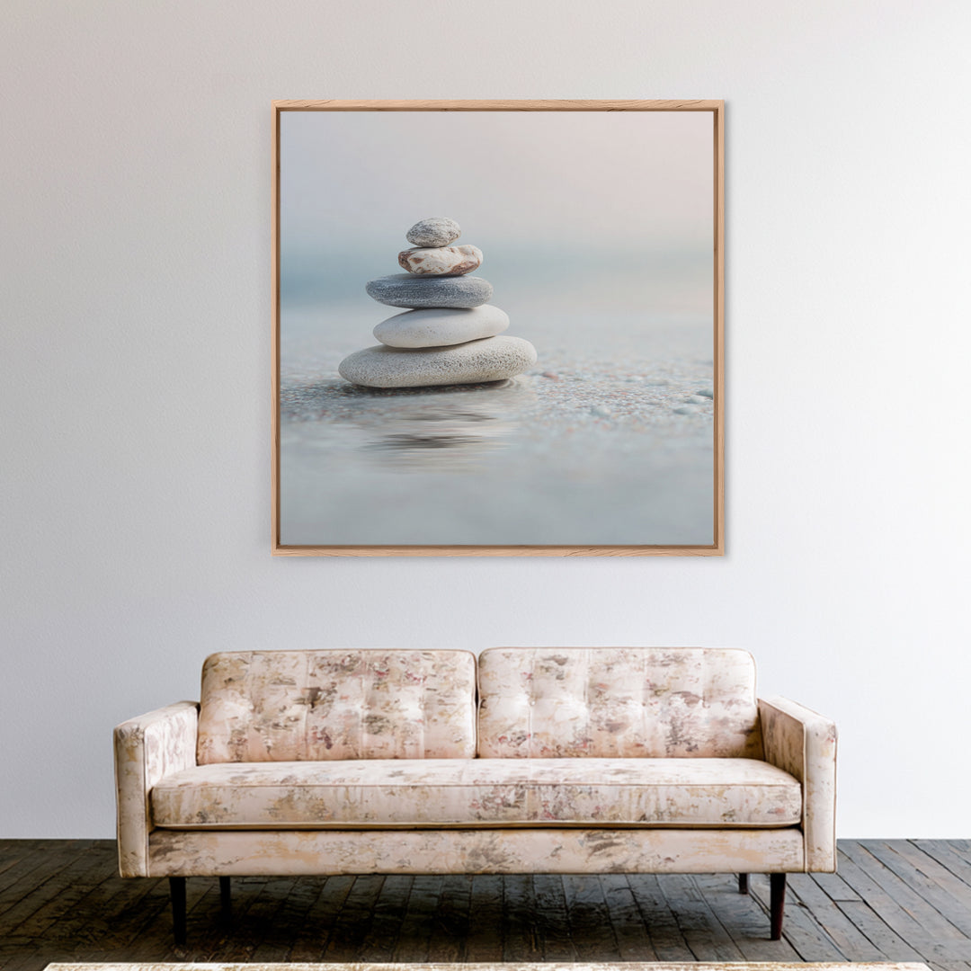 Monochrome Pebble Stack Canvas Print, Bathroom Art, Bathroom Print, Bathroom Decor, Fine Art, Spa, Minimalist Decor, BAT-1x1-85