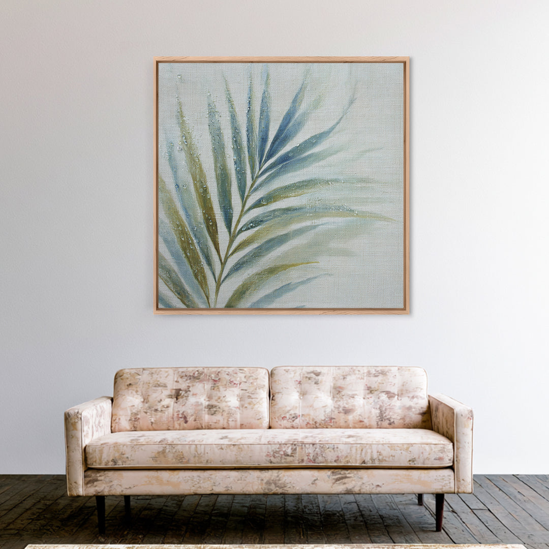 Simple Palm Frond on Off White Linen Canvas Print, Bathroom Art, Bathroom Print, Bathroom Decor, Abstract Art, Spa, BAT-1x1-95