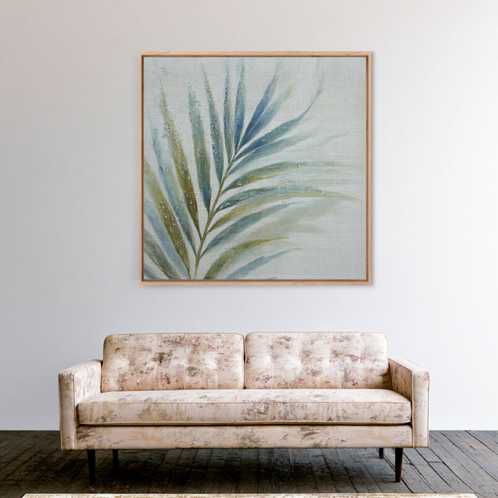 Simple Palm Frond on Off White Linen Canvas Print, Bathroom Art, Bathroom Print, Bathroom Decor, Abstract Art, Spa, BAT-1x1-95
