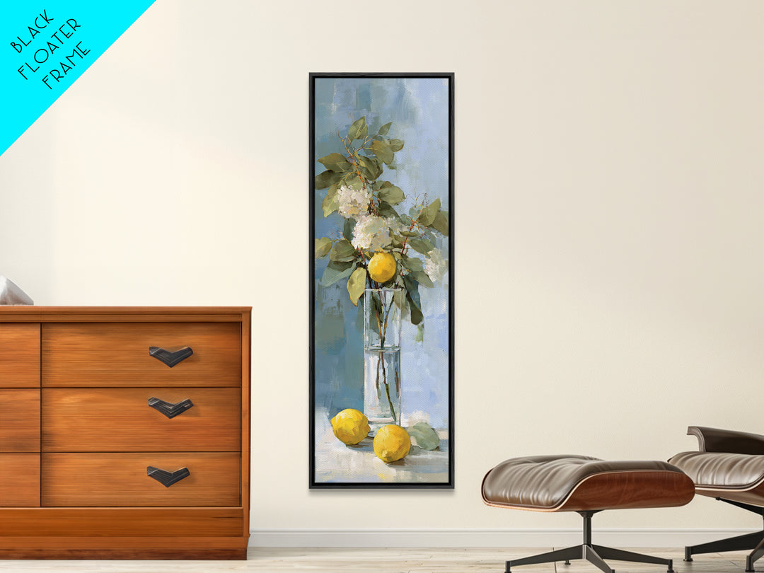 Lemon and Botanical Still Life Canvas Print, Bathroom Art, Bathroom Accessories, Bathroom Decor, Oil Painting, Spa, BAT-1x3-18