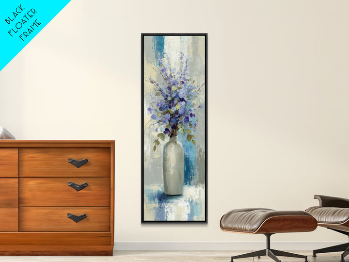 Lavender Sprigs in a Ceramic Vase Framed Canvas Print, Bathroom Art, Gallery Decor, Bathroom Decor, Spa, Minimalist Decor, BAT-1x3-24