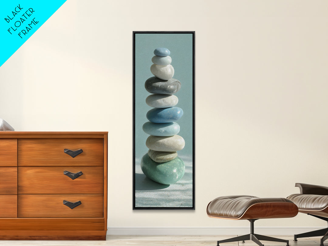 Monochrome Pebble Stack Canvas Print, Bathroom Art, Textured Painting, Bathroom Decor, Fine Art, Spa, Bathroom Wall Art, BAT-1x3-25