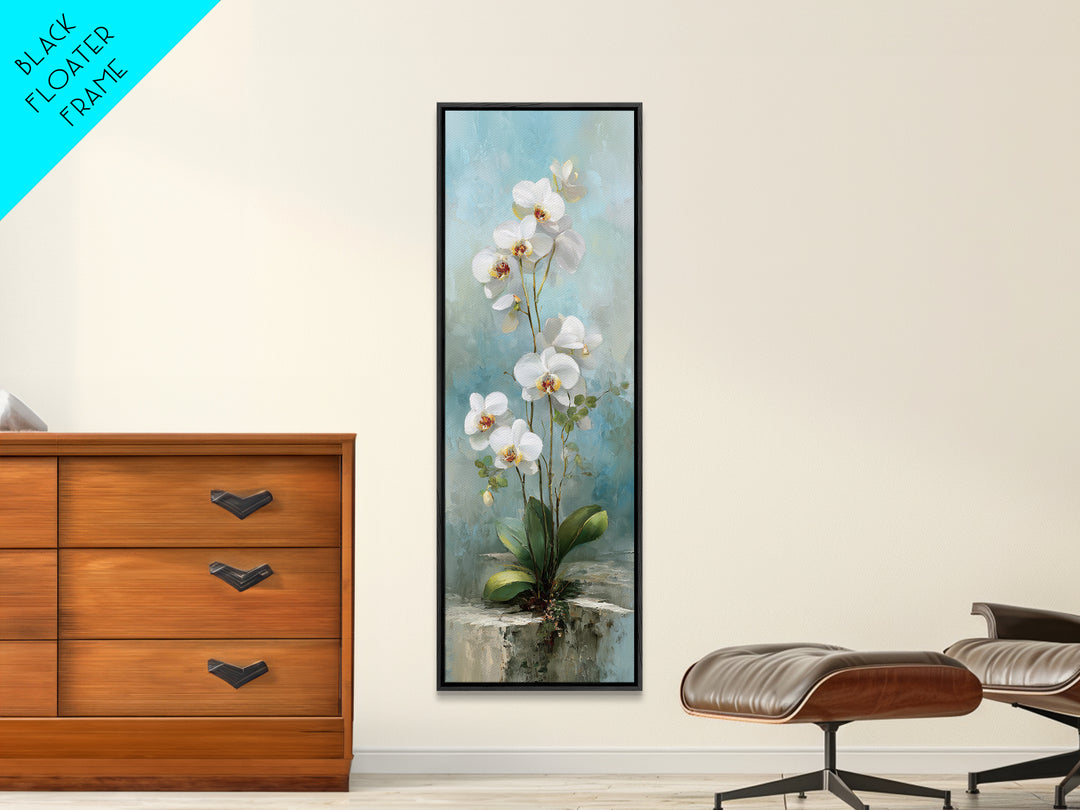White Orchid on Warm Stone Background Canvas Print, Bathroom Art, Room Decor, Bathroom Decor, Spa, Custom Pet Portrait, BAT-1x3-40