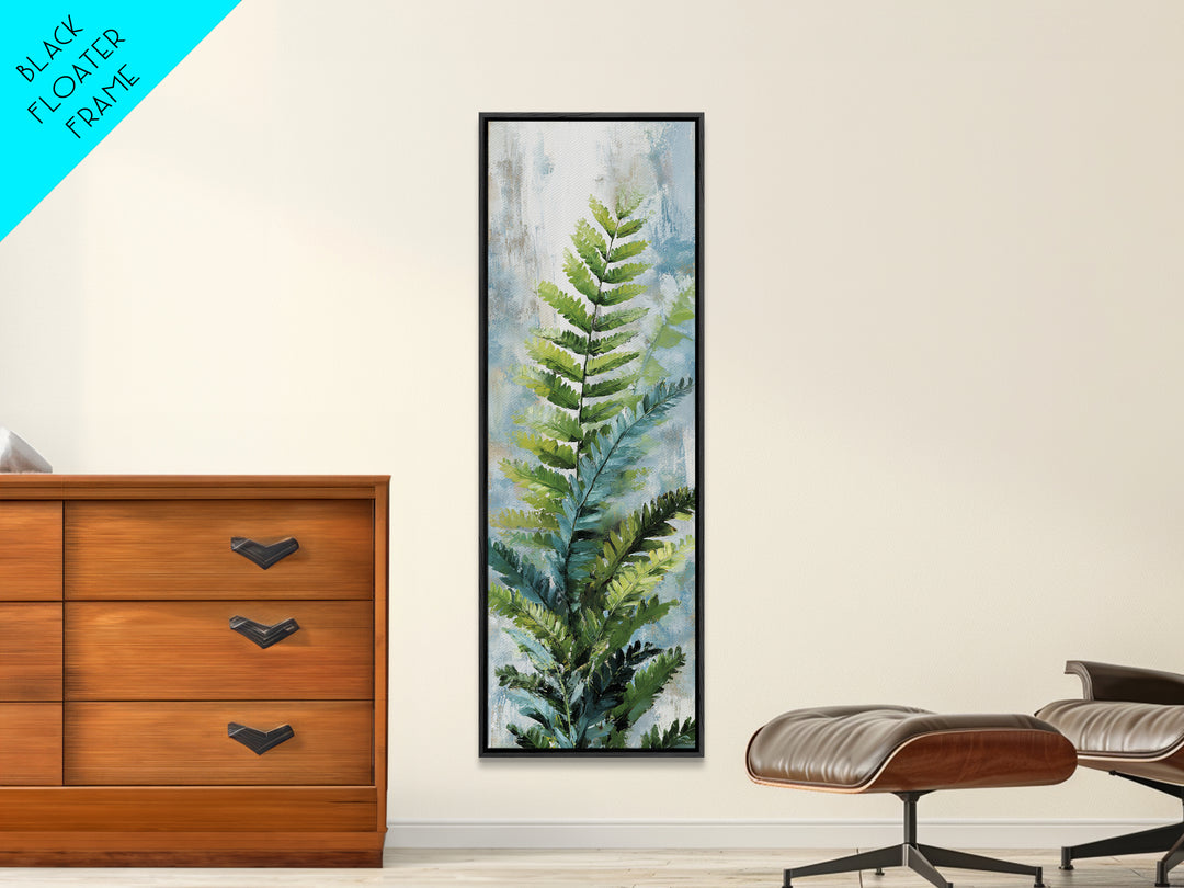 Green Fern Frond Closeup Framed Canvas Print, Bathroom Art, Modern Art, Bathroom Decor, Fine Art, Spa, Statement Artwork, BAT-1x3-46