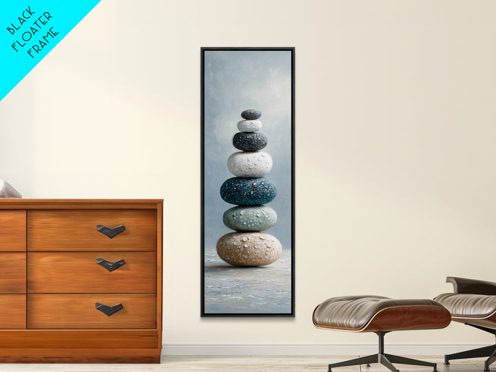 Monochrome Pebble Stack Canvas Print, Bathroom Art, Modern Wall Art, Bathroom Decor, Fine Art, Spa, Wall Decor, Neutral Decor, BAT-1x3-49