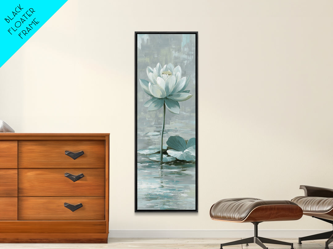 Lotus Flower Floating on Calm Water Canvas Print, Bathroom Art, Contemporary Art, Bathroom Decor, Spa, Framed Wall Art, BAT-1x3-56