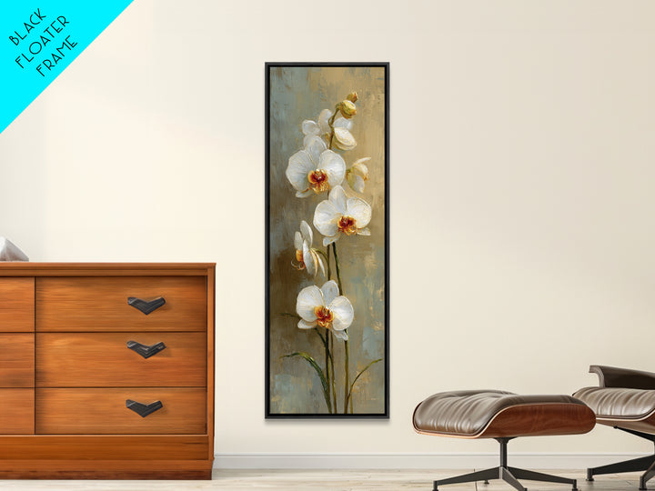 White Orchid on Warm Stone Background Framed Canvas Print, Bathroom Art, Home Decor, Bathroom Decor, Spa, Canvas Wall Art, BAT-1x3-64