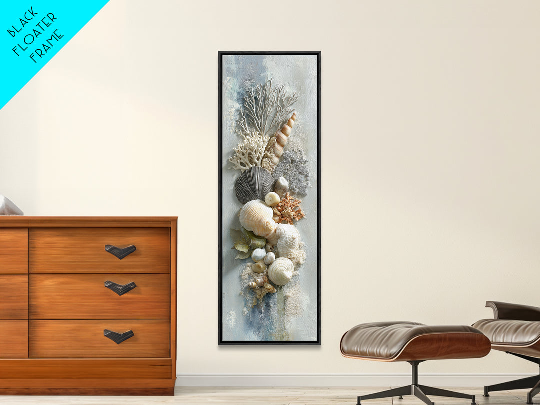 Coral and Shell Arrangement Framed Canvas Print, Bathroom Art, Bathroom Decor, Fine Art, Spa, Bathroom Accessories, Modern Art, BAT-1x3-71