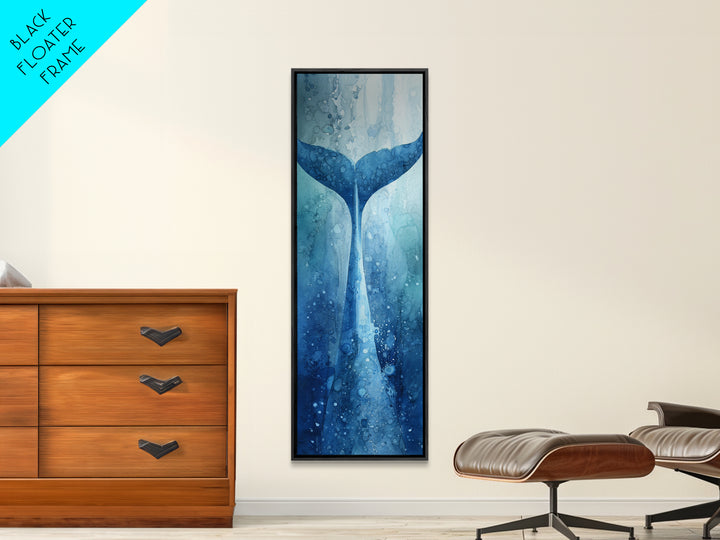 Watercolor Whale Tail Framed Canvas Print, Bathroom Art, Wall Hanging, Bathroom Decor, Oil Painting, Spa, Modern Art, BAT-1x3-75