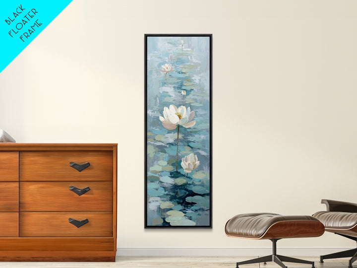 Lotus Flower Floating on Calm Water Framed Canvas Print, Bathroom Art, Funny Bathroom Art, Bathroom Decor, Watercolor Art, Spa, BAT-1x3-8