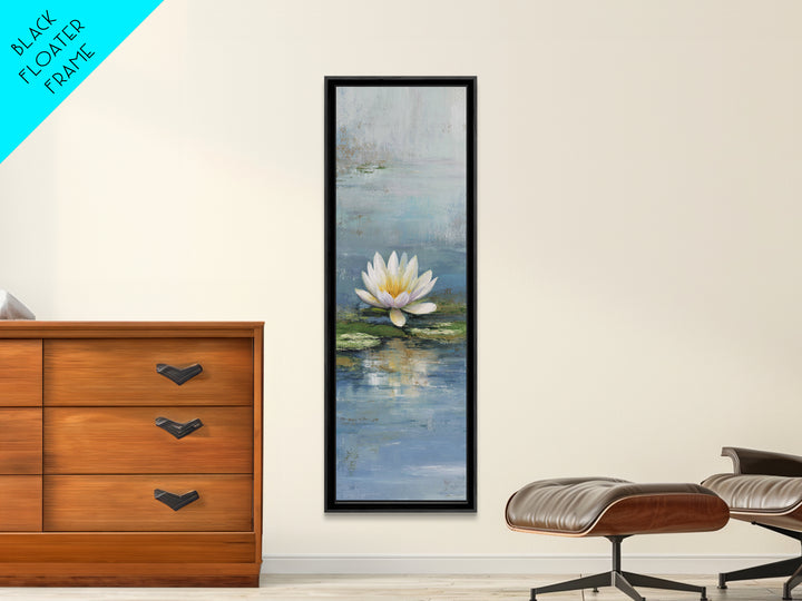 Lotus Flower Floating on Calm Water Framed Canvas Print, Bathroom Art, Printable Wall Art, Bathroom Decor, Oil Painting, Spa, BAT-1x3-80