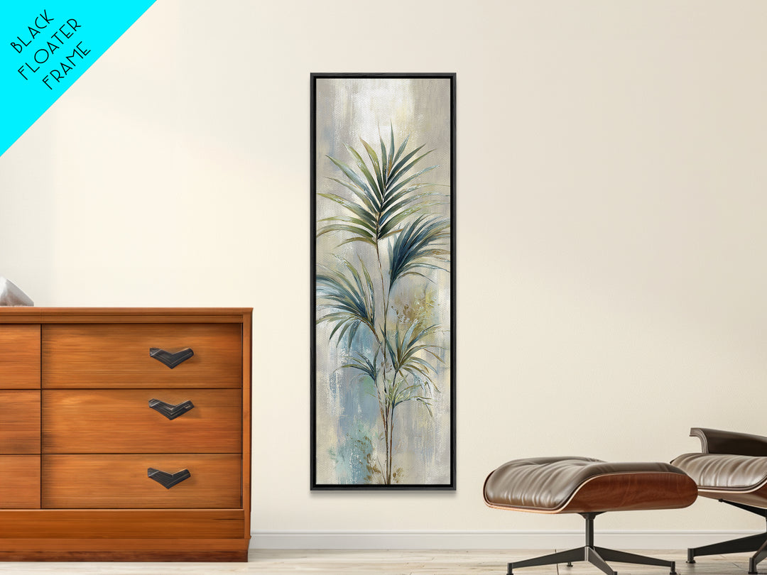 Simple Palm Frond on Off White Linen Framed Canvas Print, Bathroom Art, Bathroom Decor, Abstract Art, Spa, Modern Wall Art, BAT-1x3-83