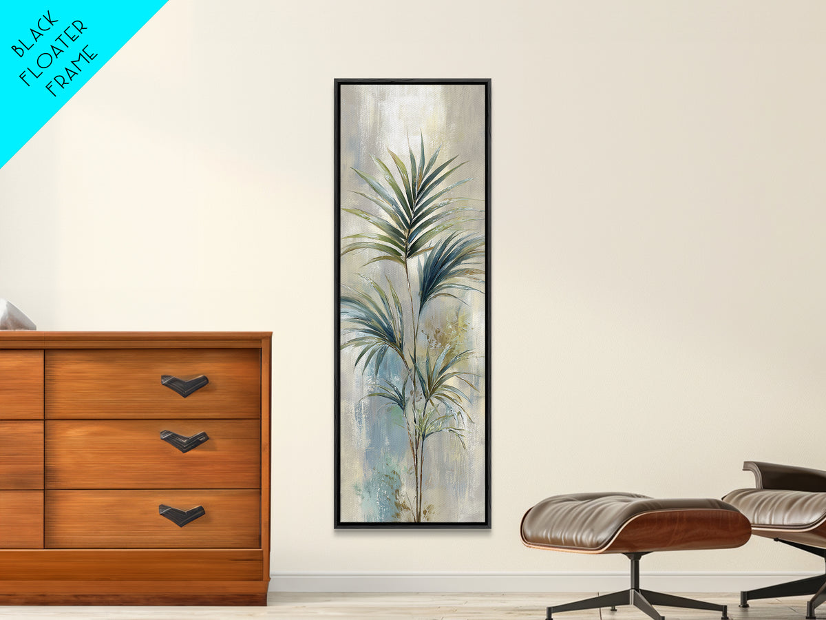 Simple Palm Frond on Off White Linen Framed Canvas Print, Bathroom Art, Bathroom Decor, Abstract Art, Spa, Modern Wall Art, BAT-1x3-83