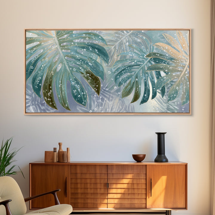 Tropical Leaf Silhouette Framed Canvas Print, Bathroom Art, Fine Art Print, Bathroom Decor, Watercolor Art, Spa, Poster, BAT-2x1-10