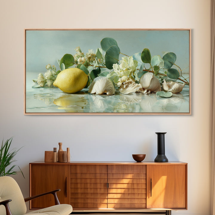 Lemon and Botanical Still Life Canvas Print, Bathroom Art, Neutral Decor, Bathroom Decor, Fine Art, Spa, Wall Art, Home Decor, BAT-2x1-26