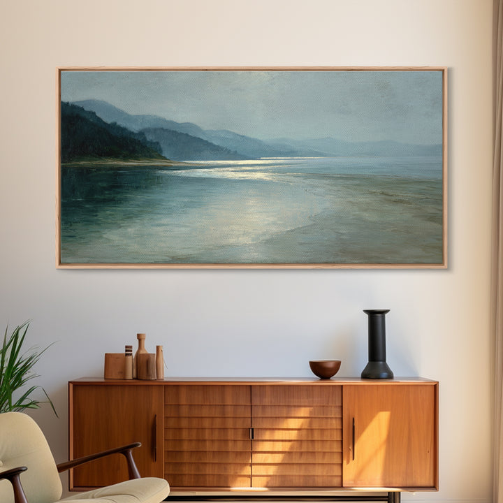 Misty Lake Scene Framed Canvas Print, Bathroom Art, Room Decor, Bathroom Decor, Spa, Custom Pet Portrait, Bathroom Wall Art, BAT-2x1-29