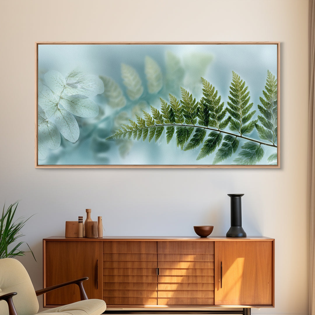 Green Fern Frond Closeup Framed Canvas Print, Bathroom Art, Modern Decor, Bathroom Decor, Fine Art, Spa, Home Decor, Poster, BAT-2x1-30