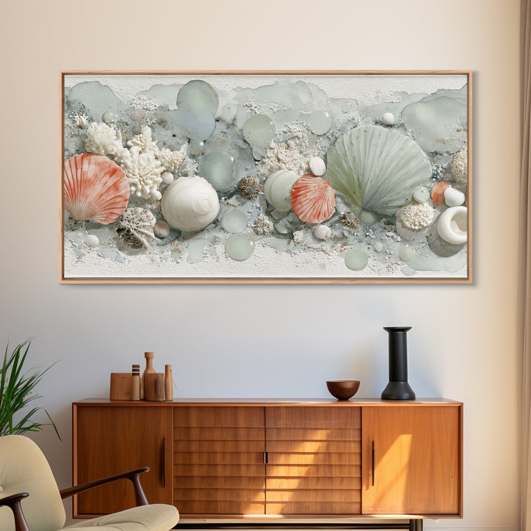 Coral and Shell Arrangement Canvas Print, Bathroom Art, Printable Wall Art, Bathroom Decor, Fine Art, Spa, Bathroom Wall Decor, BAT-2x1-31