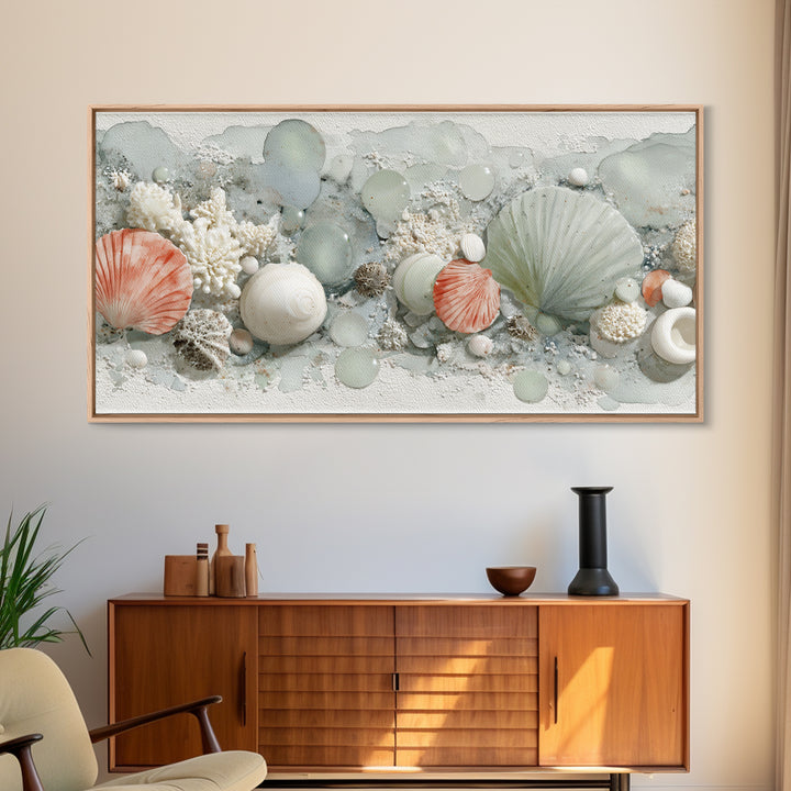 Coral and Shell Arrangement Canvas Print, Bathroom Art, Printable Wall Art, Bathroom Decor, Fine Art, Spa, Bathroom Wall Decor, BAT-2x1-31