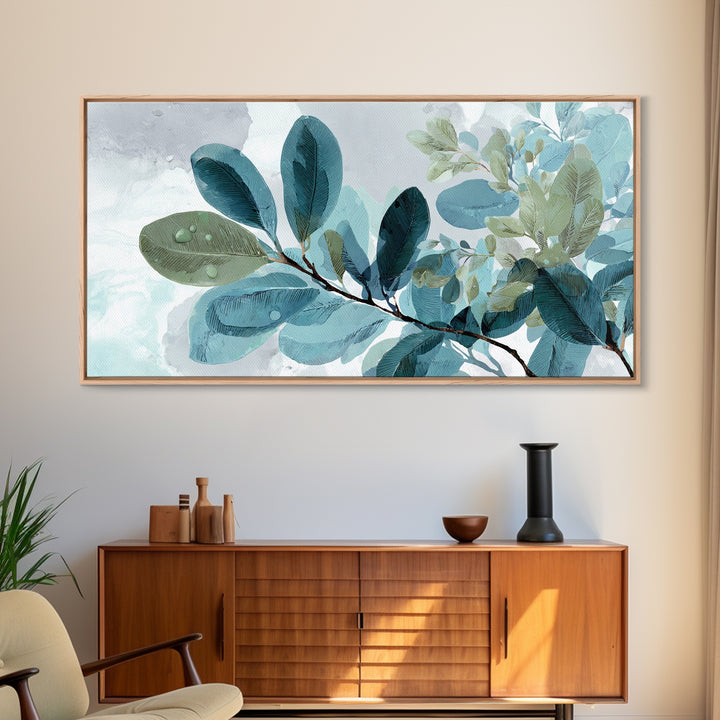 Tropical Leaf Silhouette Framed Canvas Print, Bathroom Art, Fine Art Print, Bathroom Decor, Watercolor Art, Spa, Poster, BAT-2x1-34