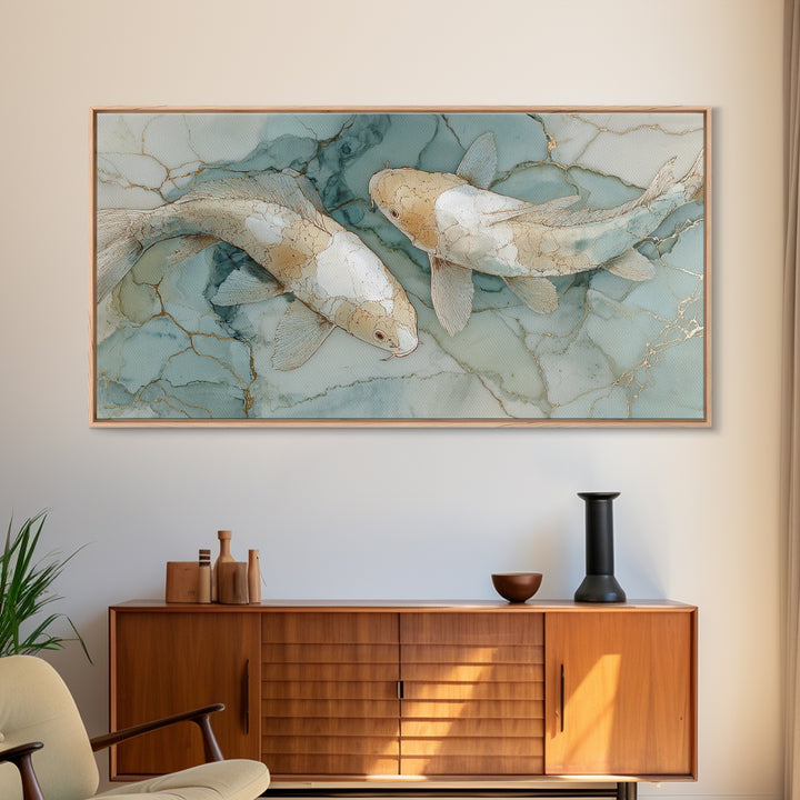 Minimal Koi Fish Swimming Through Clear Water Canvas Print, Bathroom Art, Boho Decor, Bathroom Decor, Fine Art, Spa, Printable, BAT-2x1-4