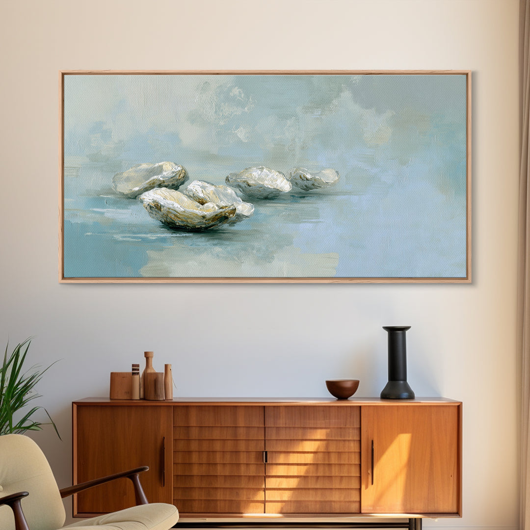 Oyster Shell Study Framed Canvas Print, Bathroom Art, Gallery Decor, Bathroom Decor, Fine Art, Spa, Minimalist Decor, BAT-2x1-42