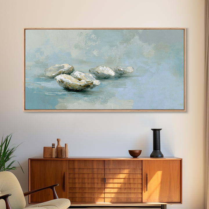 Oyster Shell Study Framed Canvas Print, Bathroom Art, Gallery Decor, Bathroom Decor, Fine Art, Spa, Minimalist Decor, BAT-2x1-42
