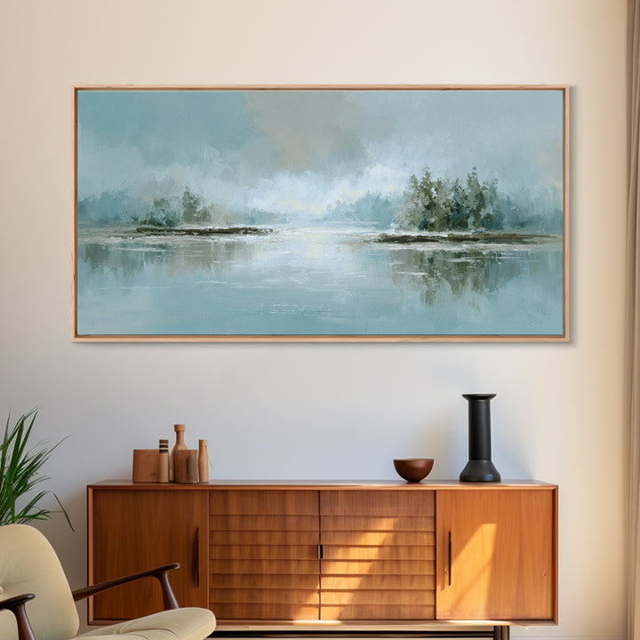 Misty Lake Scene Framed Canvas Print, Bathroom Art, Room Decor, Bathroom Decor, Spa, Custom Pet Portrait, Bathroom Wall Art, BAT-2x1-5
