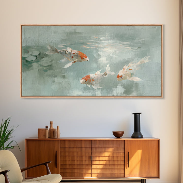 Minimal Koi Fish Swimming Through Clear Water Canvas Print, Bathroom Art, Digital Art, Bathroom Decor, Fine Art, Spa, BAT-2x1-52