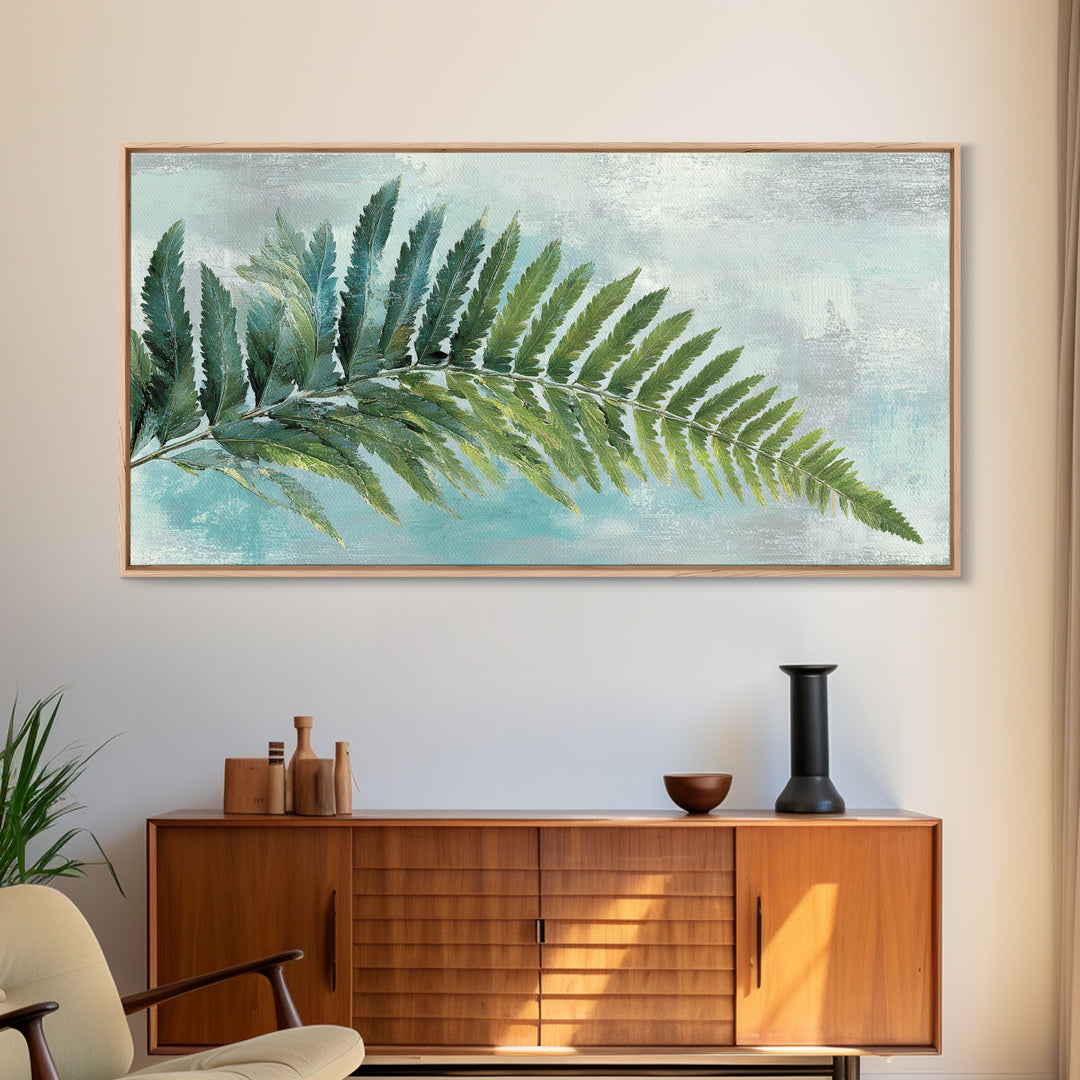 Green Fern Frond Closeup Framed Canvas Print, Bathroom Art, Modern Decor, Bathroom Decor, Fine Art, Spa, Home Decor, Poster, BAT-2x1-6