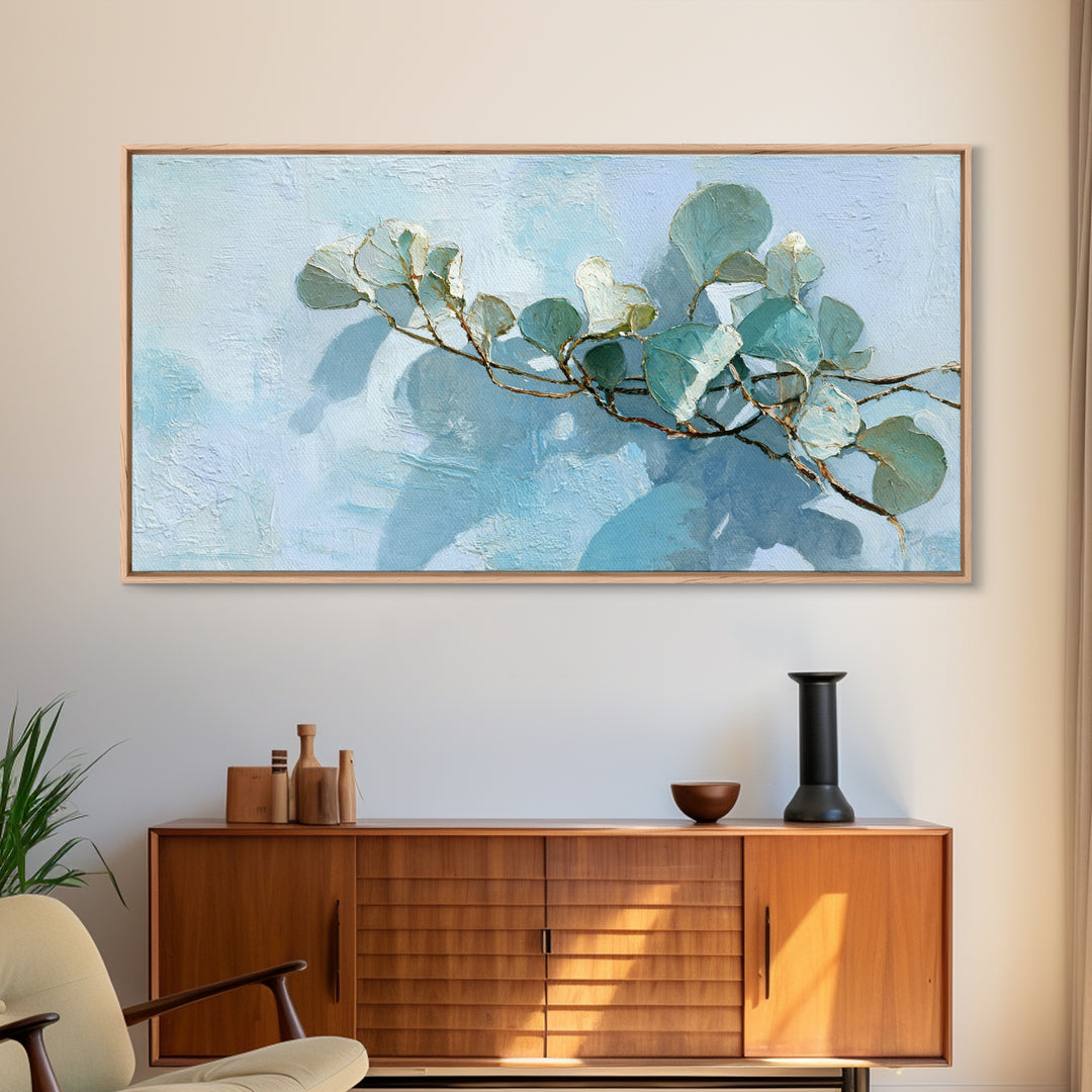 Sunlit Window Plant Shadow on Plaster Canvas Print, Bathroom Art, Statement Artwork, Bathroom Decor, Oil Painting, Spa, BAT-2x1-62