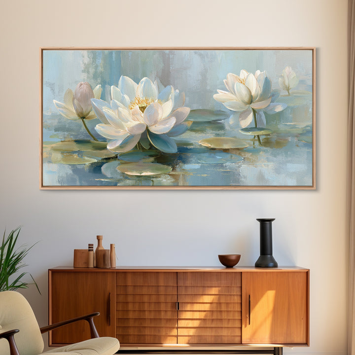 Lotus Flower Floating on Calm Water Canvas Print, Bathroom Art, Digital Wall Art, Bathroom Decor, Oil Painting, Spa, BAT-2x1-64