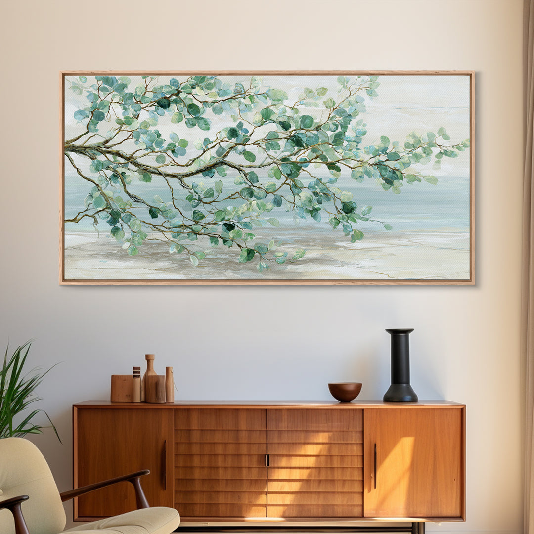 Spa Eucalyptus Branch Canvas Print, Bathroom Art, Minimalist Decor, Bathroom Decor, Oil Painting, Spa, Wall Hanging, BAT-2x1-70