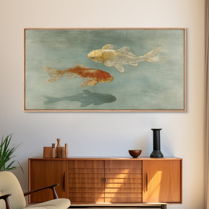 Minimal Koi Fish Swimming Through Clear Water Canvas Print, Bathroom Art, Digital Print, Bathroom Decor, Fine Art, Spa, BAT-2x1-76