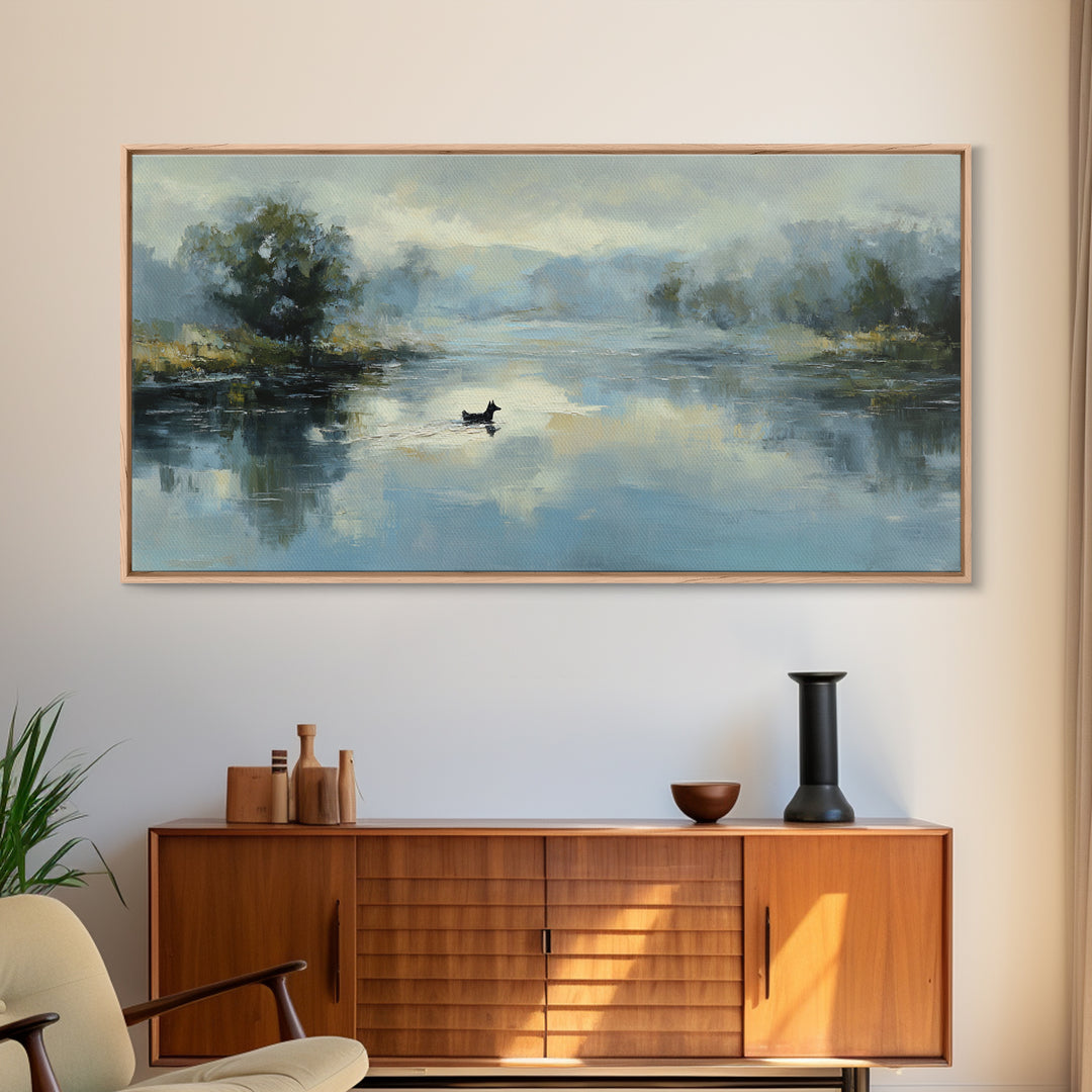 Misty Lake Scene Canvas Print, Bathroom Art, Home Decor, Bathroom Decor, Fine Art, Spa, Canvas Wall Art, Digital Print, BAT-2x1-77
