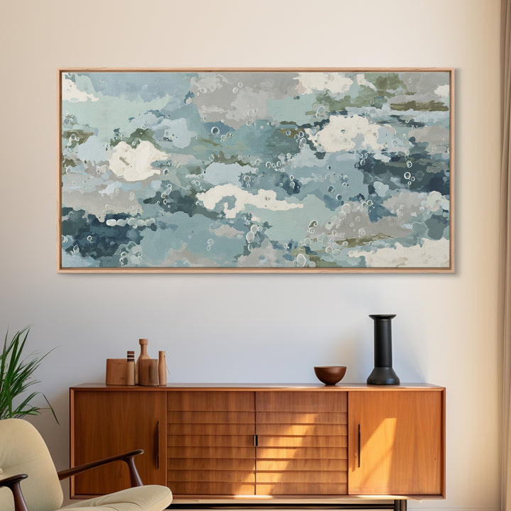 Soft Cloud and Rain Composition Framed Canvas Print, Bathroom Art, Unique Wall Art, Bathroom Decor, Spa, Gallery Decor, BAT-2x1-87